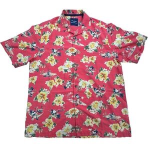 Disney Parks Tommy Bahama Shirt Mens Small Red Mickey Hawaiian Floral Camp